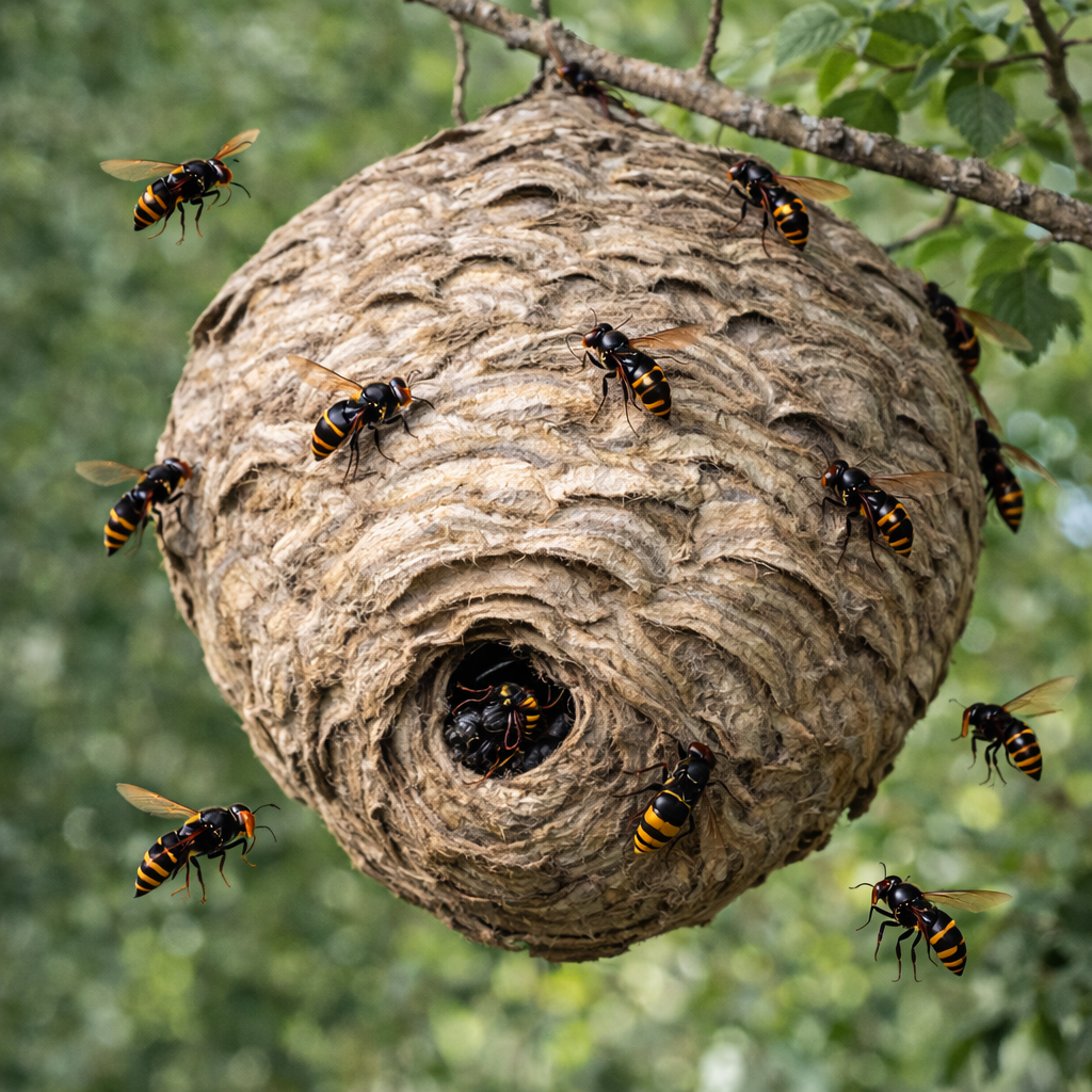 nid de frelon asiatique arbre