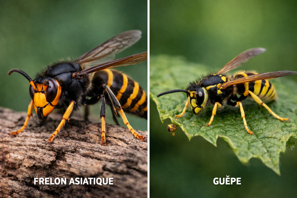 frelon asiatique sur branche guêpe sur feuilles d'arbre